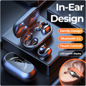 ear clip bone conduction headphone bluetooth compatible 5.2 hifi wireless earphone touch handsfree sports noise cancelling headset with mic